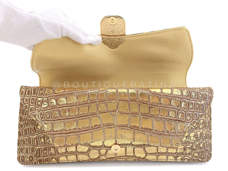 Chanel 19A Paris-New York Egypt Scarab Gold Crocodile Print Clutch Bag TI9