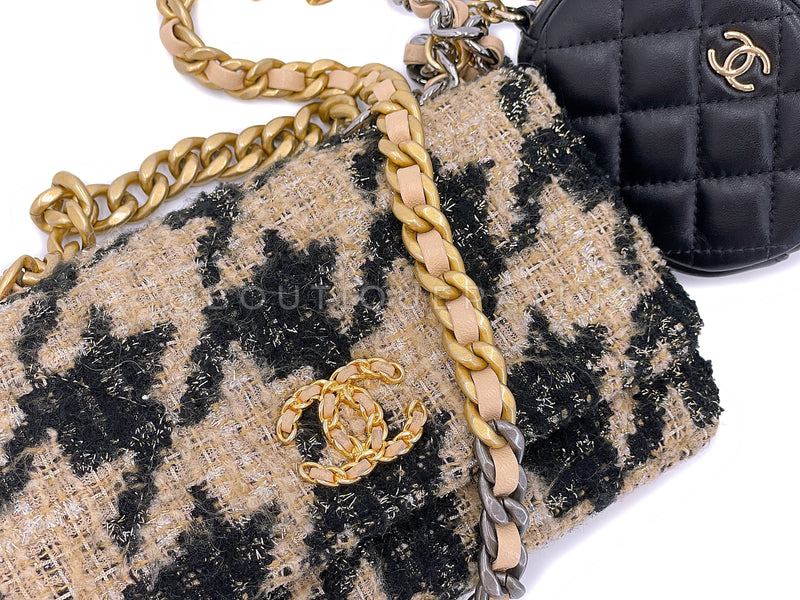 Chanel Wallet On Chain WOC Houndstooth Beige Black Tweed Gold