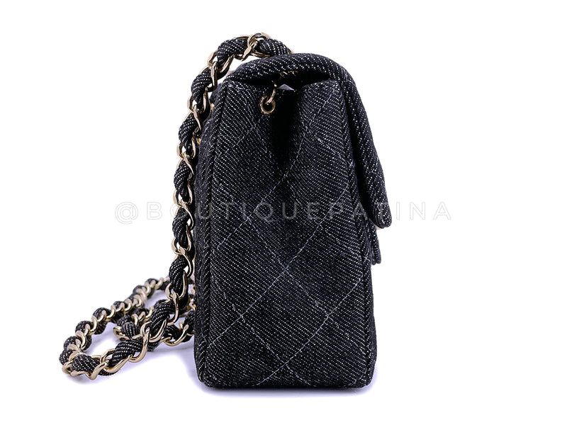 Rare Pristine Chanel 1998 Vintage Gray Denim Square Mini Flap Bag 24k GHW