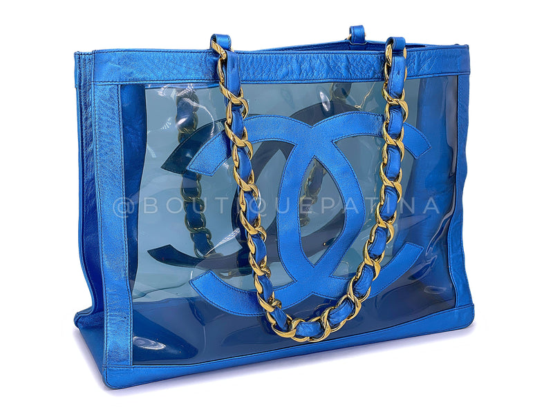 Rare Chanel 1995 Barbie Collection Metallic Blue Clear Tote Bag 24K GHW