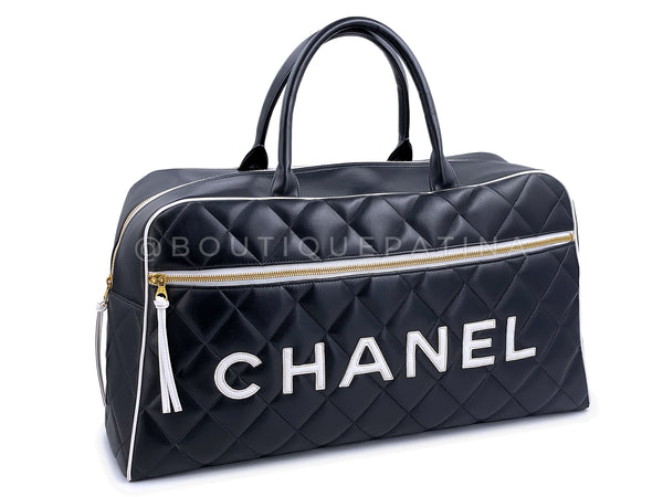 Chanel 1995 Vintage Black Letter Large Bowler Duffle Bag