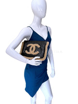 Rare Chanel 2019 Shearling Mania Crumpled Calfskin O Case Clutch Bag