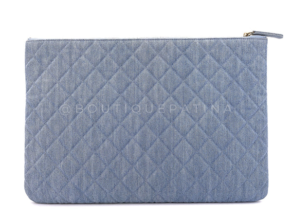 Chanel Blue Denim Large O Case Clutch Bag