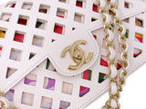 Chanel White Pink Diamond Cutout See Through Medium Flap Bag GHW