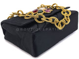 Chanel 1991 Vintage Black Quilted Satin Jeweled Gripoix Flap Bag GHW