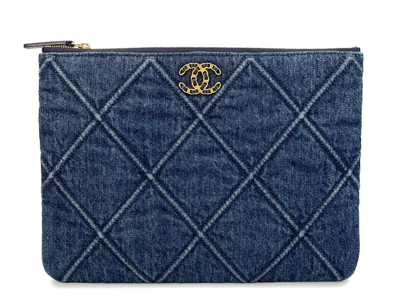 Chanel 19 Blue Denim Medium O Case Clutch Bag GHW U11