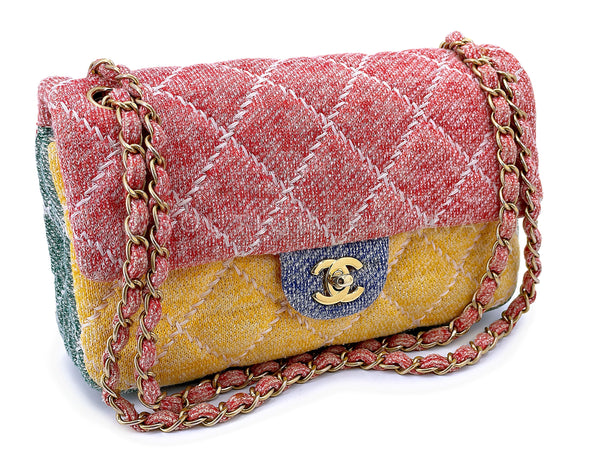 Chanel Color Block Quilted Jersey Rainbow Flap Bag GHW