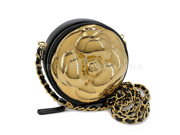 Chanel 2023 Gold Camellia Round Clutch with Chain Bag
