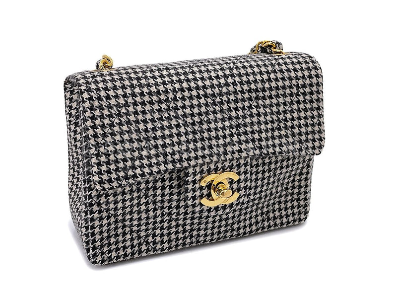 Rare Chanel 1991 Houndstooth Micro-Tweed Square Mini Flap Bag 24k GHW