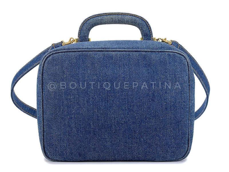 Chanel 1997 Vintage Blue Denim "Lunch Box" Vanity Timeless Logo Bag