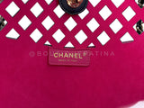 Chanel Black Fuchsia Pink Diamond Cutout Shopper Tote Bag