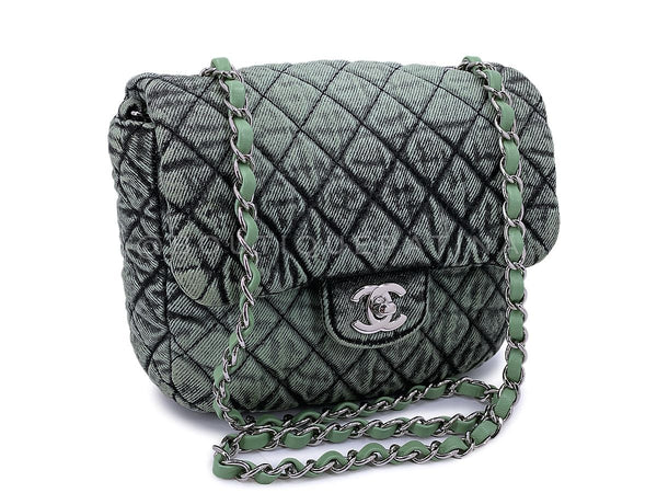 Chanel 2019 Denimpressions Green Washed Quilted Denim Crossbody Flap Bag RHW