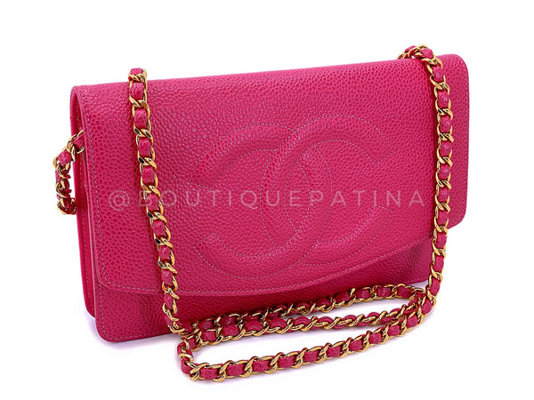 Rare Chanel Vintage Fuchsia Pink Timeless Classic Wallet on Chain WOC Bag 24k GHW