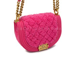 Chanel Fuchsia Pink Shearling Round Boy Flap Bag GHW