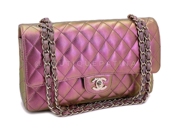 Chanel 20B Purple Pink Iridescent Rainbow Medium Classic Double Flap Bag GHW