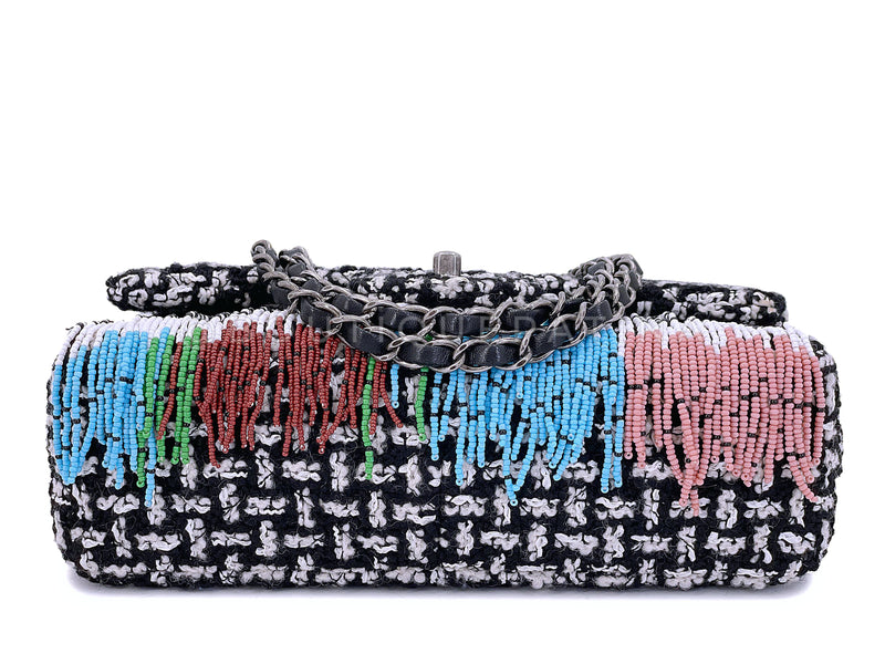 Chanel 2014 Paris-Dallas Métiers d'Art Tweed Beaded Fringe Flap Bag RHW