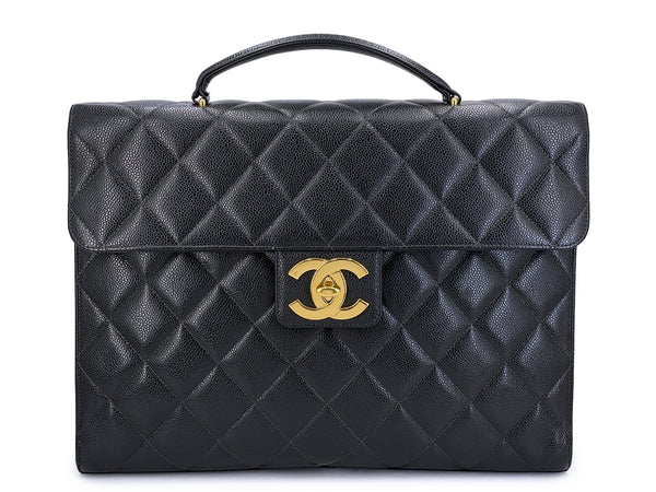 Chanel 1997 Vintage Black Caviar Briefcase Tote Bag 24k GHW YDR