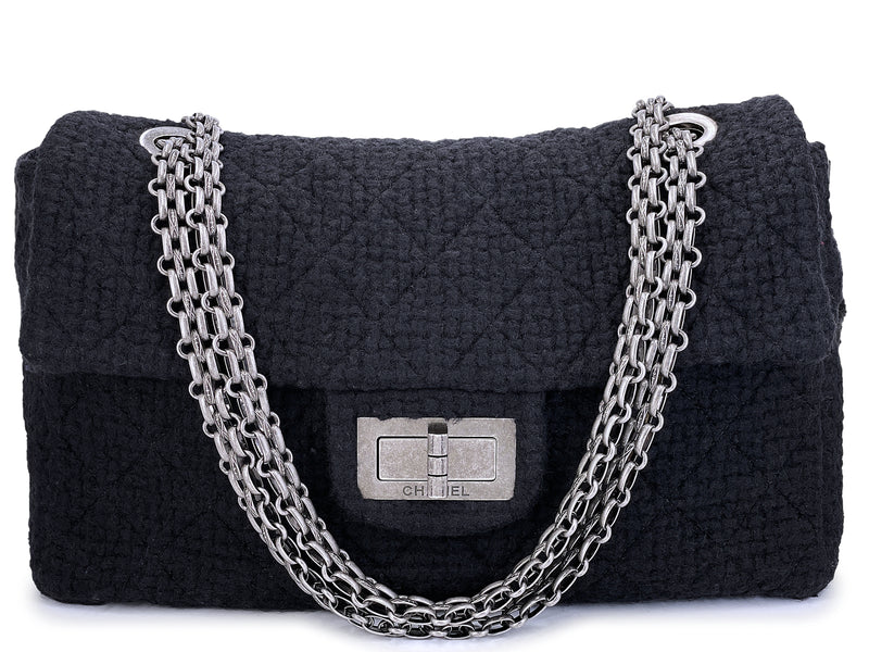 Rare Chanel Black Tweed XXL Supermodel Reissue Flap Bag Weekender RHW 2009 TNR