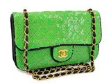 Chanel 1991 Vintage Iridescent Green Sequin Medium Flap Bag 24k GHW BL5