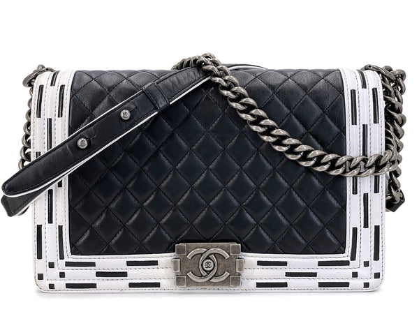 Chanel Black White Geometric Print New Medium Boy Flap Bag RHW 2014 A1B