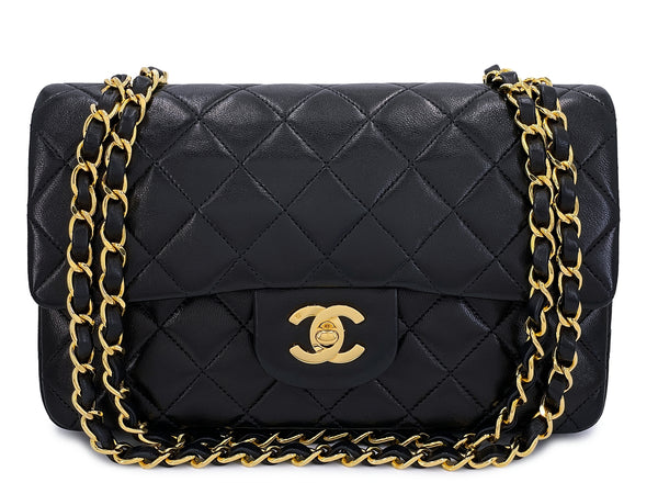 Chanel 1991 Vintage Black Small Classic Double Flap Bag 24k GHW Lambskin