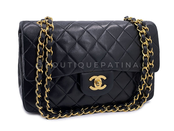 Chanel 1991 Vintage Black Small Classic Double Flap Bag 24k GHW Lambskin