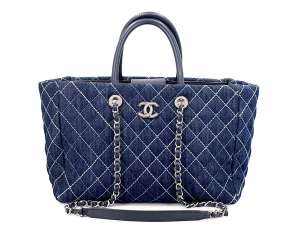 Chanel Blue Denim Contrast Stitch Convertible Shopper Tote Bag SHW