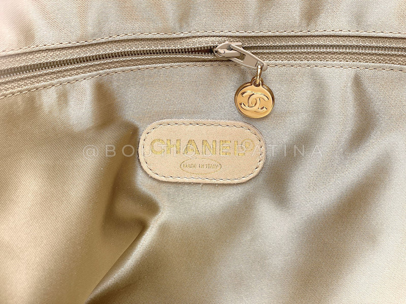 Chanel Vintage Supermodel Taupe Beige Linen XL Weekender Tote Bag 24k GHW