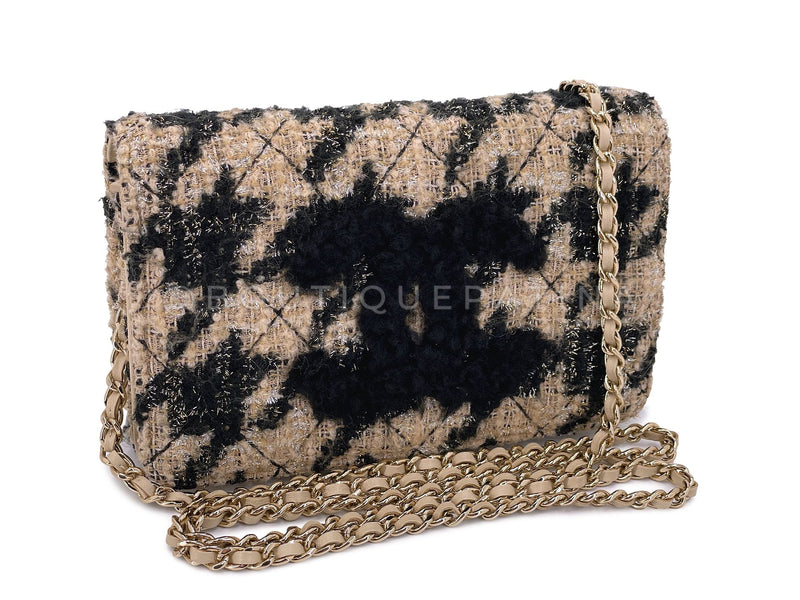 Chanel Houndstooth WOC Tweed Beige Black Wallet on Chain 19A Set Bag N0K