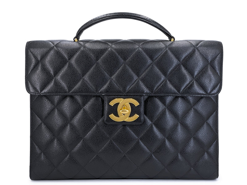 Chanel Vintage Black Caviar Briefcase Tote Bag 24k GHW 1996 YDR