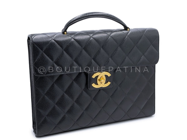 Chanel Vintage Black Caviar Briefcase Tote Bag 24k GHW 1996 YDR