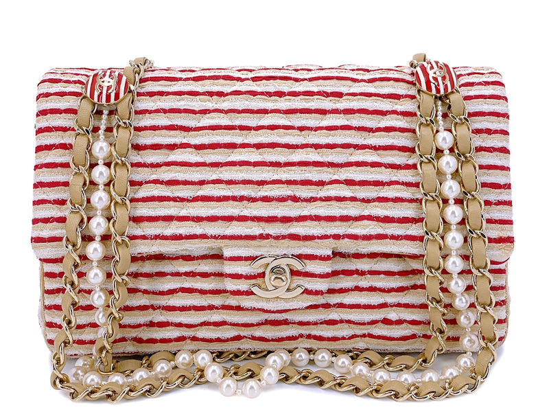 Chanel Coco Sailor Medium Flap Red Striped Classic Double GHW 2014 Bag ZQB