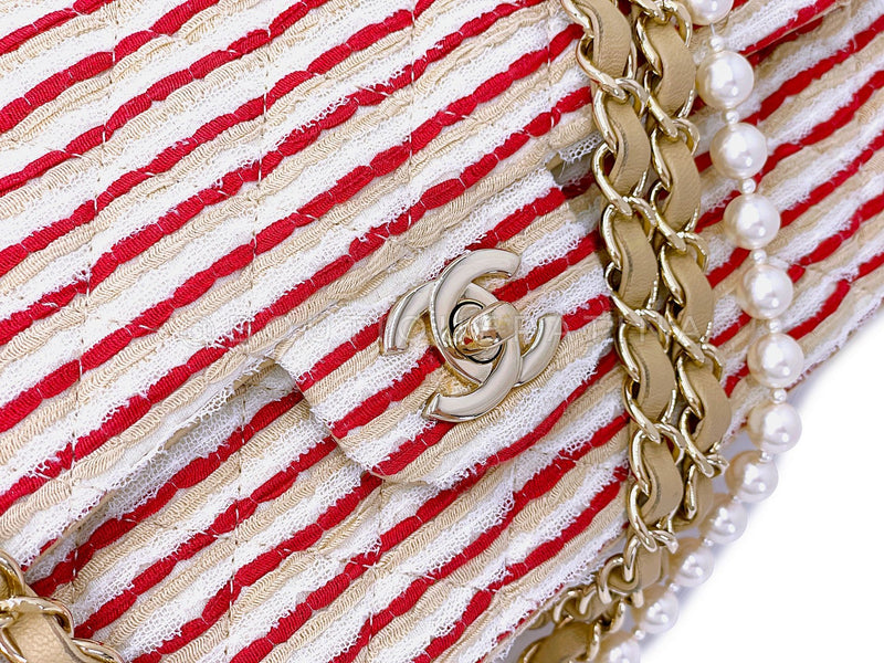 Chanel Coco Sailor Medium Flap Red Striped Classic Double GHW 2014 Bag ZQB