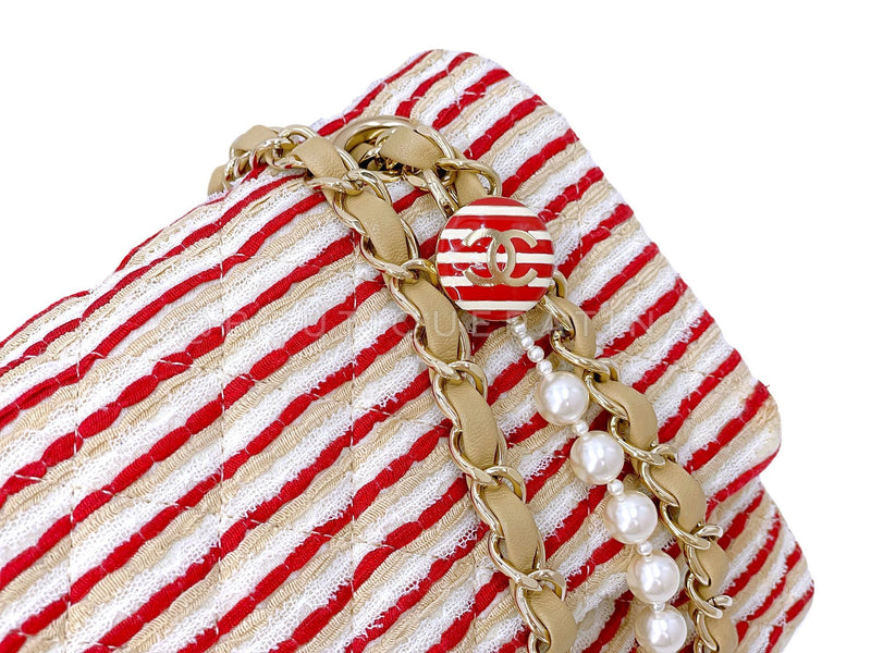 Chanel Coco Sailor Medium Flap Red Striped Classic Double GHW 2014 Bag ZQB