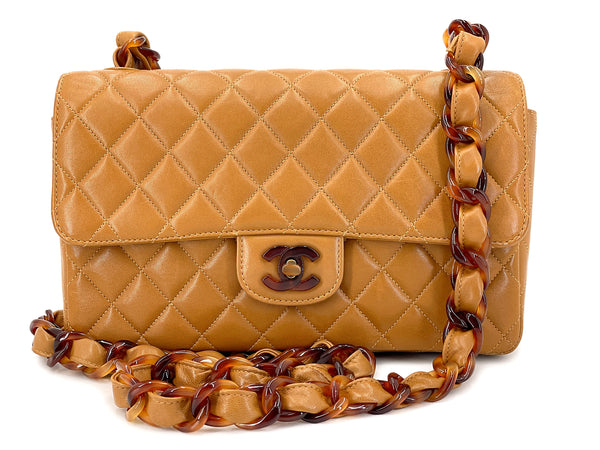 Chanel Vintage Tortoise Classic Flap Beige Caramel Lambskin 1996