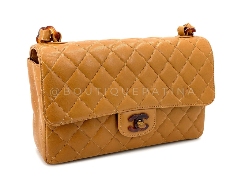 Chanel Vintage Tortoise Classic Flap Beige Caramel Lambskin 1996 Bag 24D