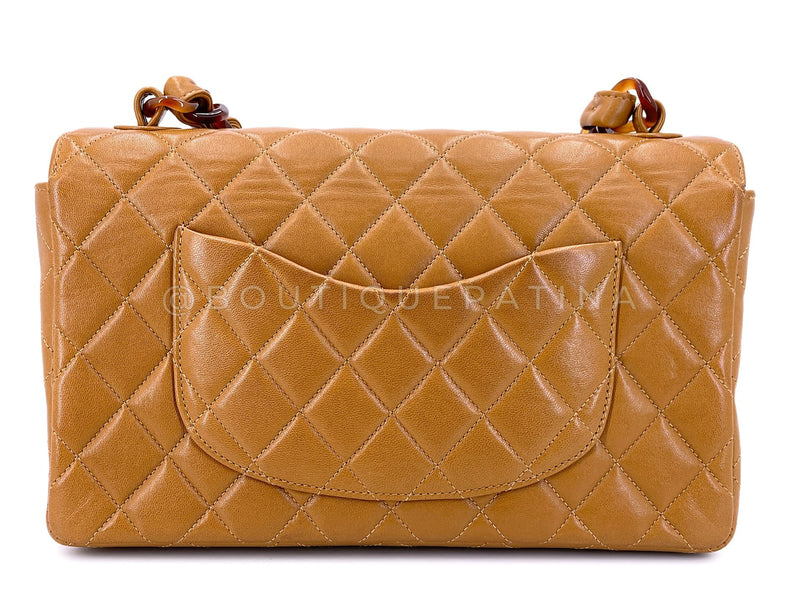 Chanel Vintage Tortoise Classic Flap Beige Caramel Lambskin 1996 Bag 24D