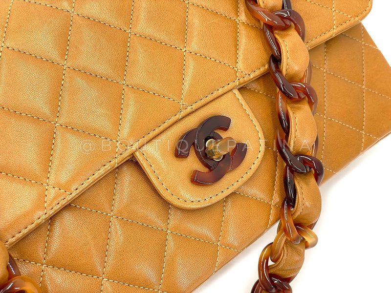 Chanel Vintage Tortoise Classic Flap Beige Caramel Lambskin 1996 Bag 24D