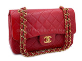 Chanel Vintage Red Small Classic Flap Bag 24k GHW Lambskin Double 1988 2KW