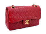 Chanel Vintage Red Small Classic Flap Bag 24k GHW Lambskin Double 1988 2KW