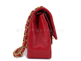 Chanel Vintage Red Small Classic Flap Bag 24k GHW Lambskin Double 1988 2KW