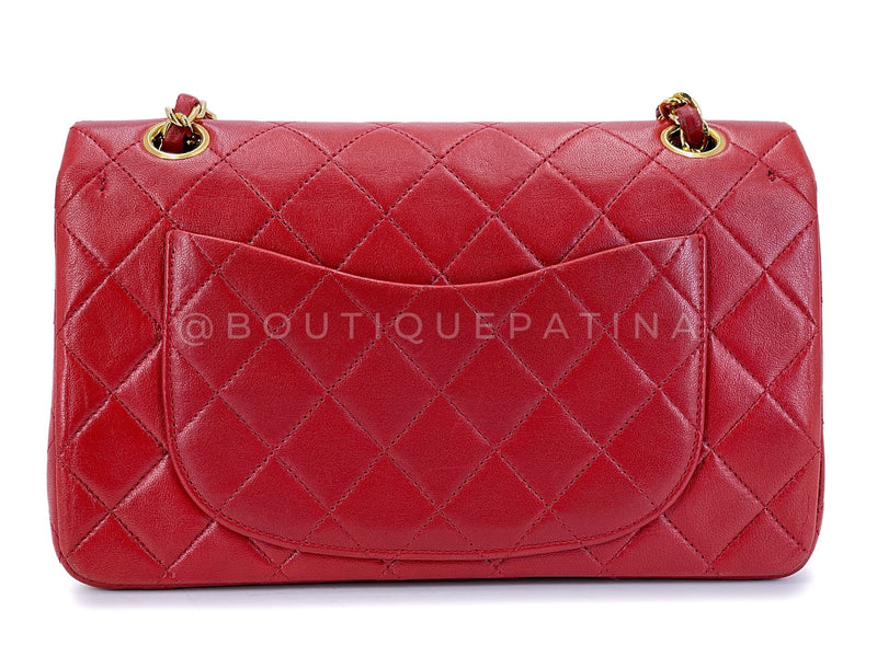 Chanel Vintage Red Small Classic Flap Bag 24k GHW Lambskin Double 1988 2KW