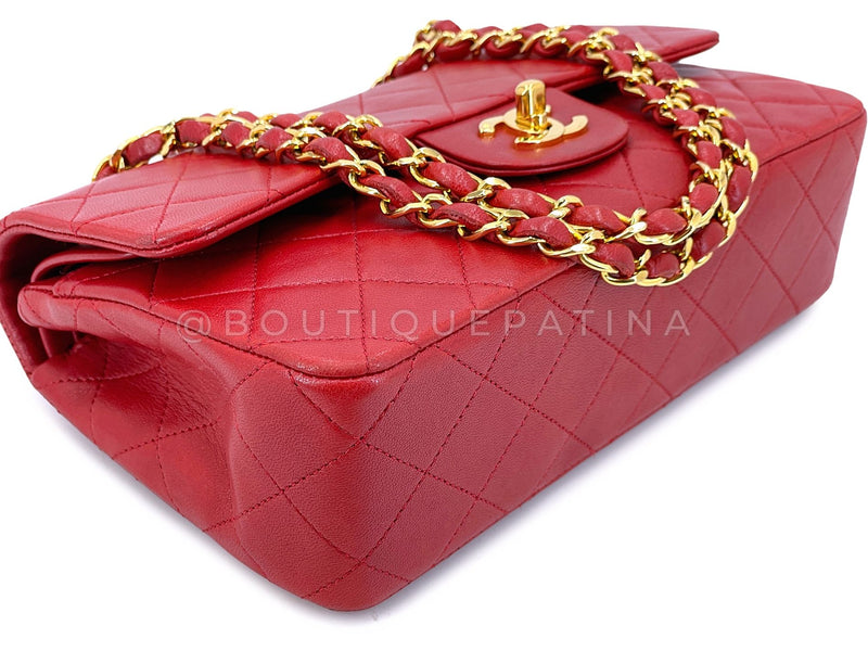 Chanel Vintage Red Small Classic Flap Bag 24k GHW Lambskin Double 1988 2KW