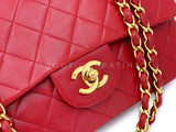 Chanel Vintage Red Small Classic Flap Bag 24k GHW Lambskin Double 1988 2KW