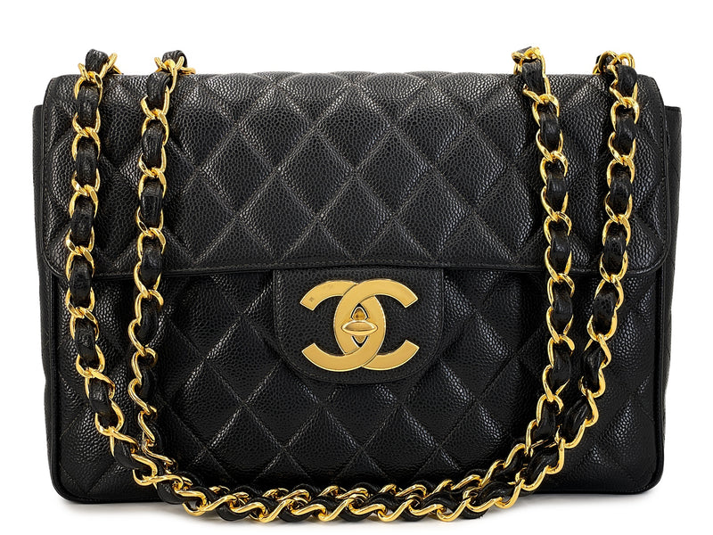 Chanel Vintage Caviar Jumbo Flap Bag Classic Black 24k GHW 1995 THW