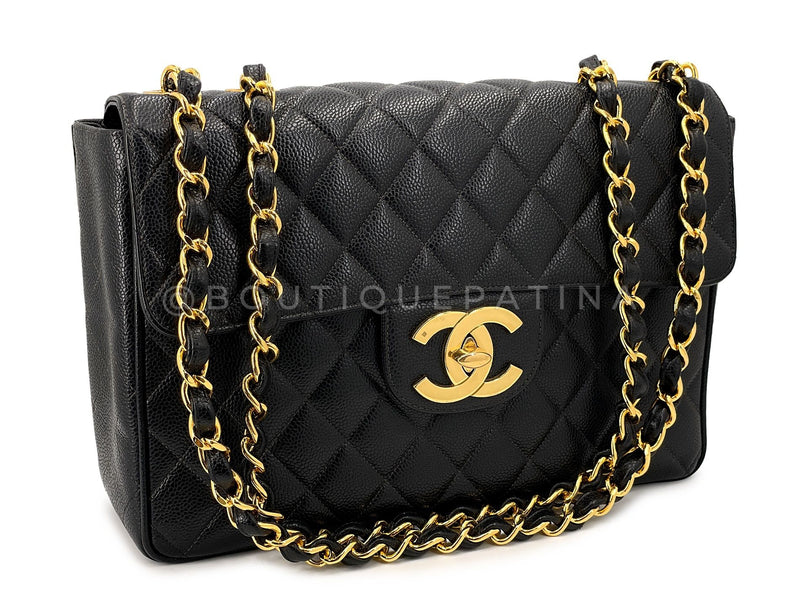 Chanel Vintage Caviar Jumbo Flap Bag Classic Black 24k GHW 1995 THW