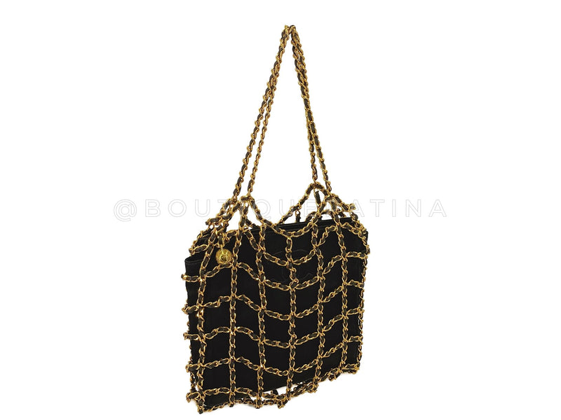 Rare Chanel 1994 Miniature Caged Silk Evening Bag 24k GHW Y7Z