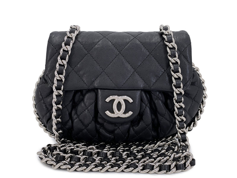 Chanel Black Mini Chain Around Flap Crossbody Messenger Bag SHW