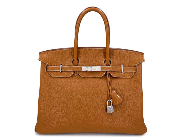 Hermès Birkin 35cm Gold Togo Bag Camel Brown Tote PHW QJJ