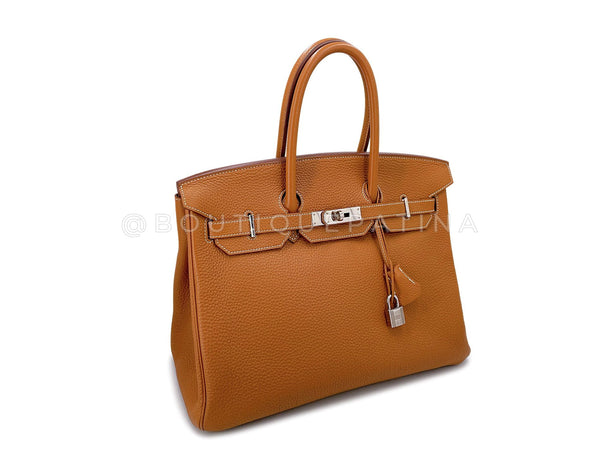 Hermès Birkin 35cm Gold Togo Bag Camel Brown Tote PHW QJJ